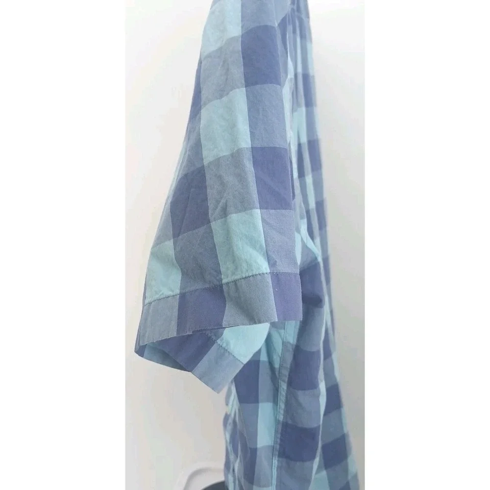 Untuckit Blue Check Short Sleeve 100% Cotton Men's Button Up Shirt Size Large